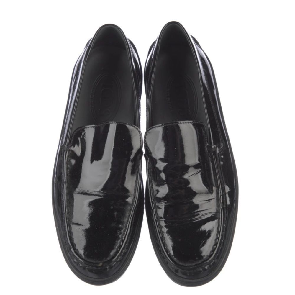 Tod's Black Patent Leather Loafers with Rubber Sole Size 38 1/2 EUR